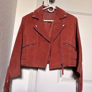 Suede Fringe Moto Jacket - Rust Red